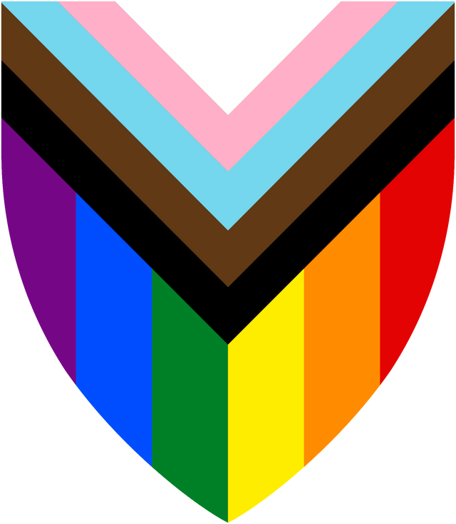 r/QueerVexillology - Progress pride flag but it's a heraldic shield because shields look awesome