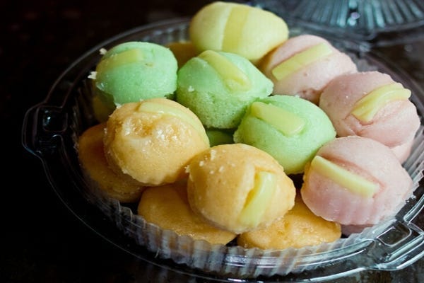 Colorful rice cakes in a bowl