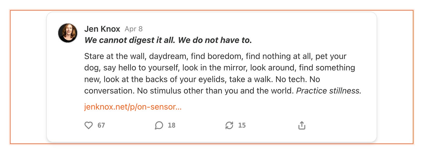 Jen's Note about being bored