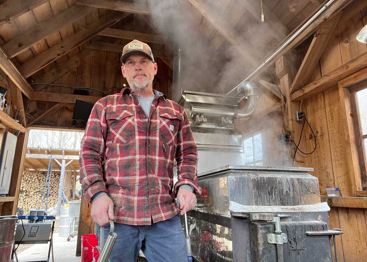 Peter Gregg makes maple syrup in his sugarhouse, on the border between New York and Vermont.