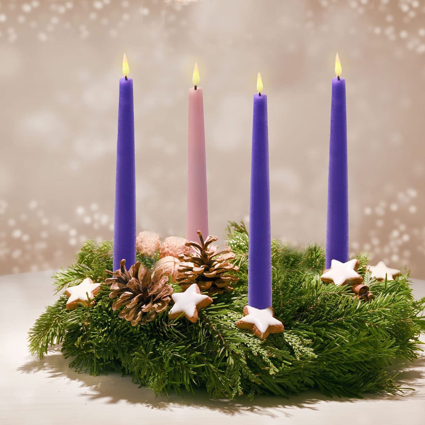 Amazon.com: Advent Flameless Candles, Set of 4 - Real Wax, 9 Inch Tall,  Realistic 3D Flames, Remote & Batteries Included, Pink and Purple LED Taper  Candles for Catholic Wreath/Christmas Decoration : Tools
