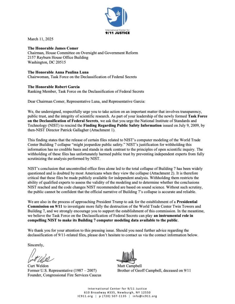 Letter to House Oversight Task Force re WTC 7 Files 03.11.25 Letter to House Oversight Task Force re WTC 7 Files 03.11.25