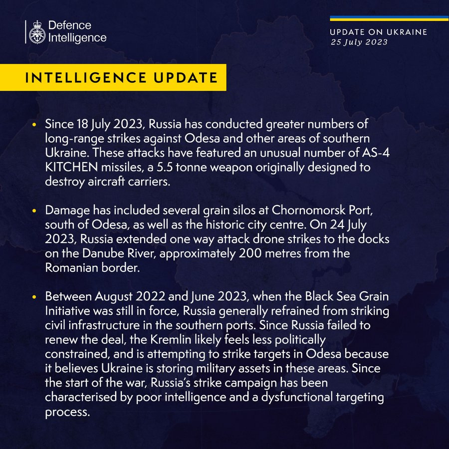 Latest Defence Intelligence update on the situation in Ukraine- 25 July 2023