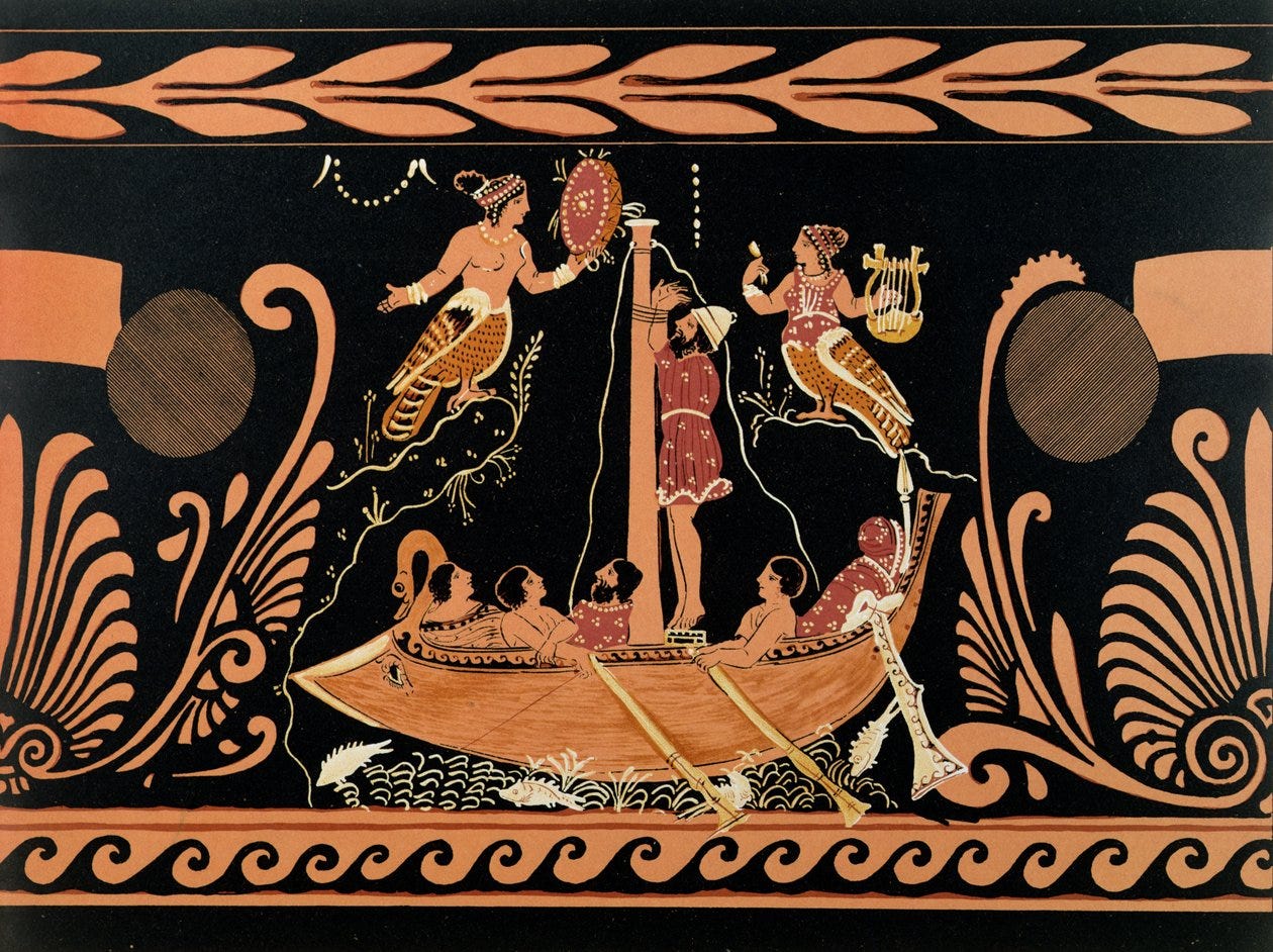 Ulisse e le Sirene, illustrazione da un vaso greco antico