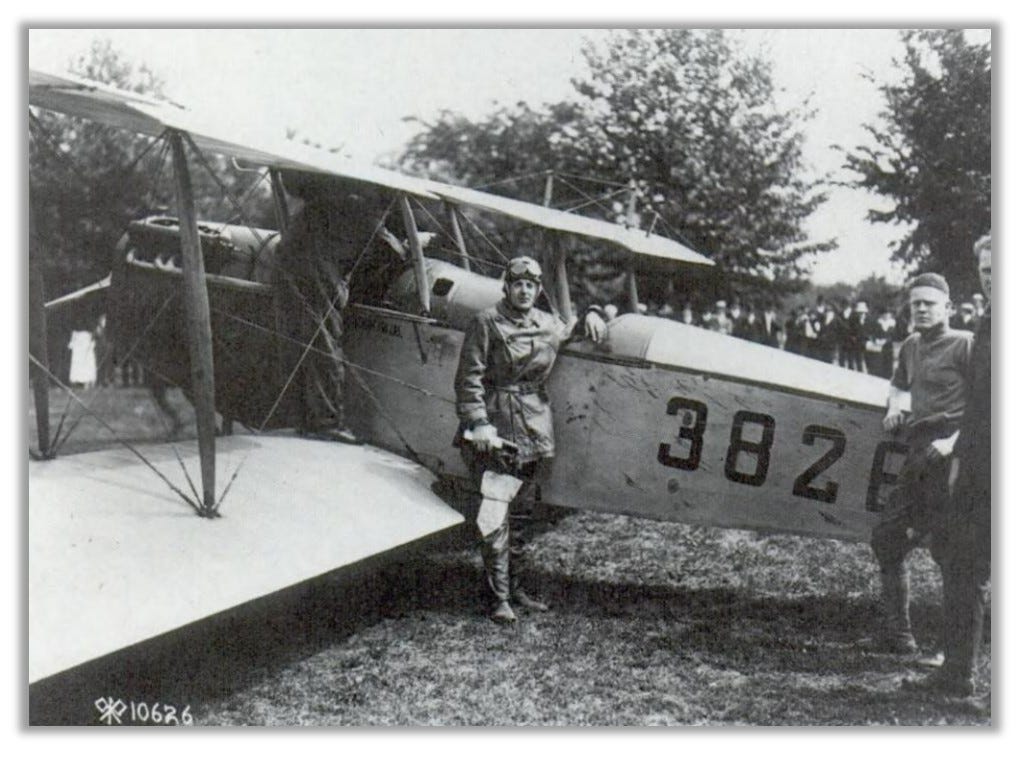 Major Reuben Fleet with one of the Curtiss Jenny JN-4B's used on May 15, 1918.