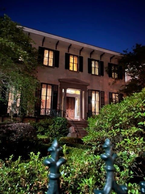 Andrew Low House in Savannah at night