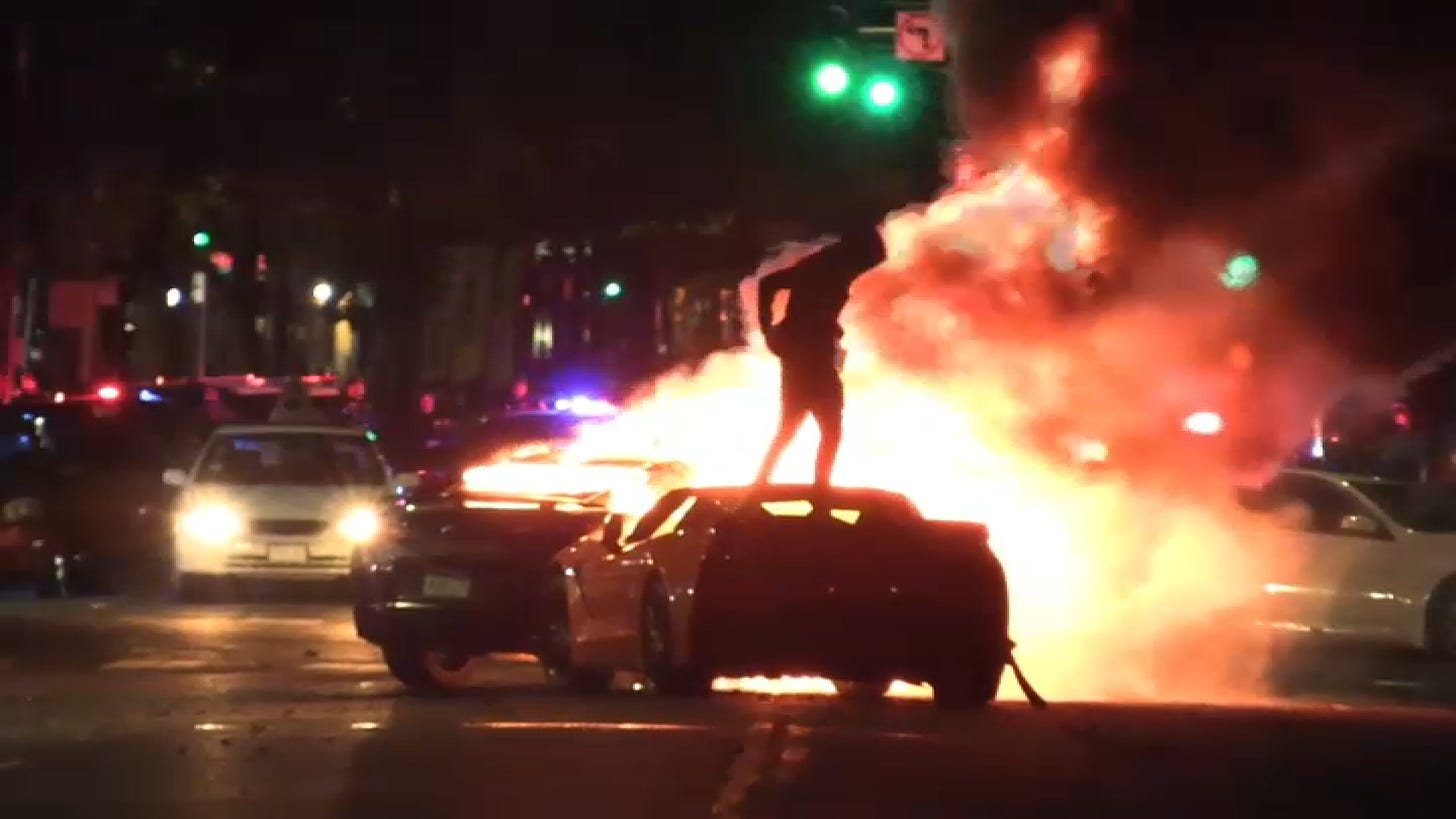 Vehicle catches fire during SF sideshow, sideshows also reported in  Oakland, Mission District – NBC Bay Area