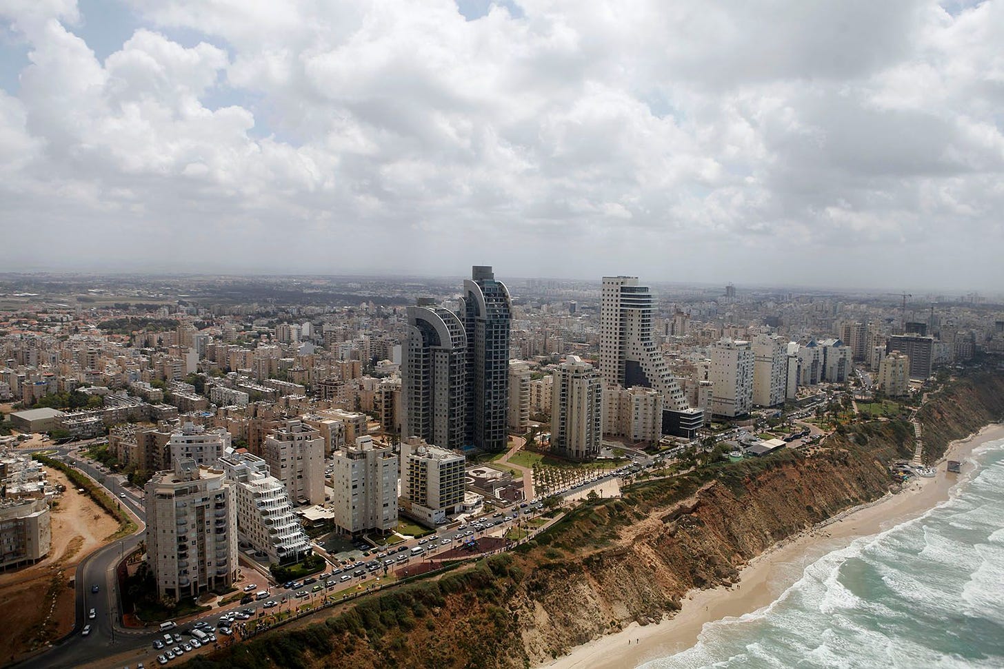 The Netanya coast line is seen from the sky during the annual celebrations of Israel's 65th Independence Day. April 16, 2013. (Photo by Flash90)