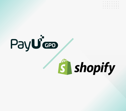 PayU GPO logo and Shopify logo on a light background with a diagonal line separating them.