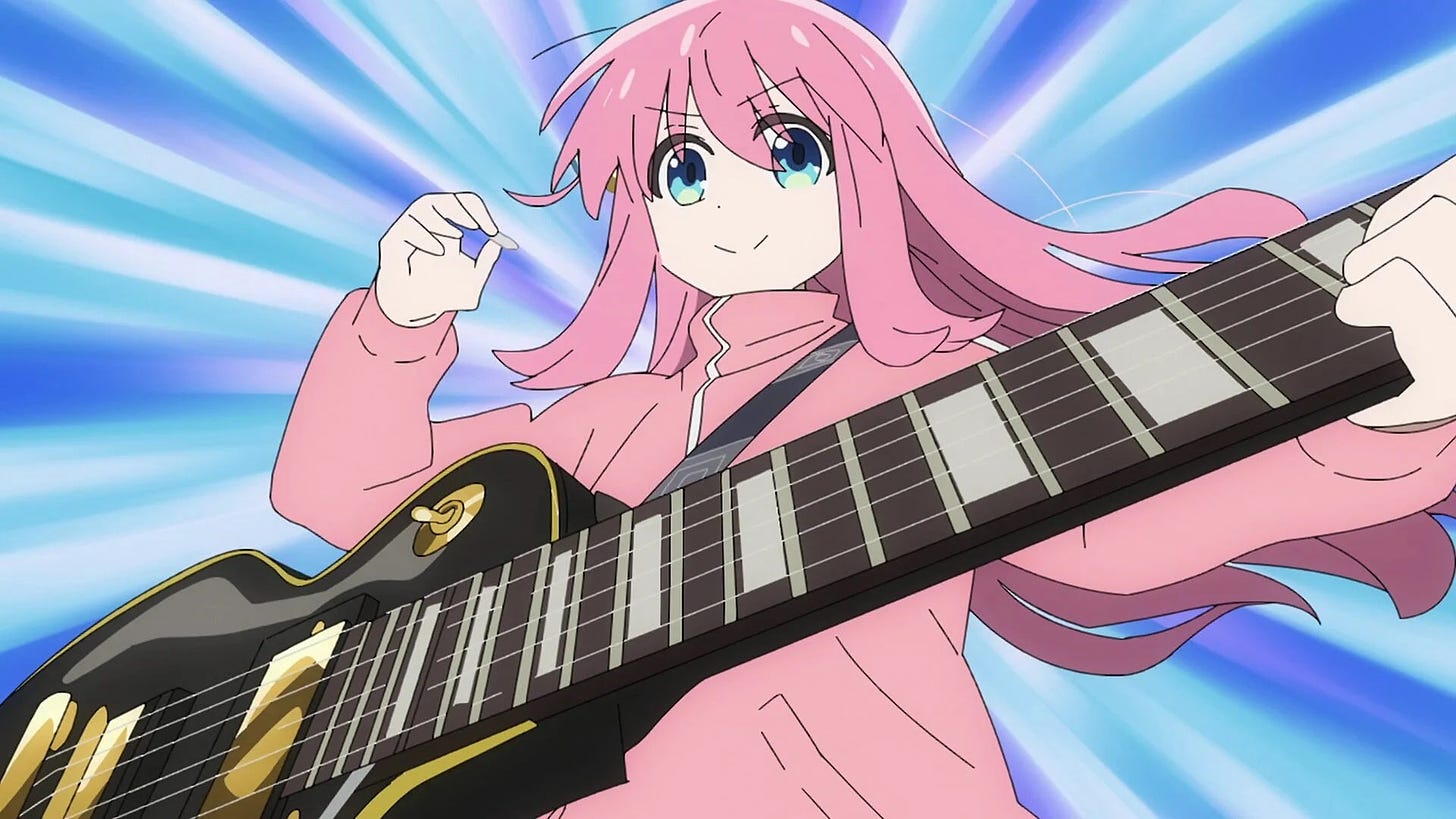 Bocchi about to run a mad riff on her guitar.
