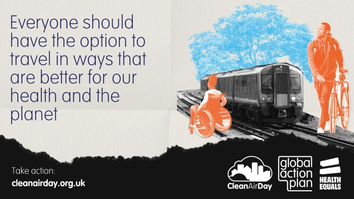 Poster stating 'Everyone should have the option to travel in ways that are better for our health and the planet'