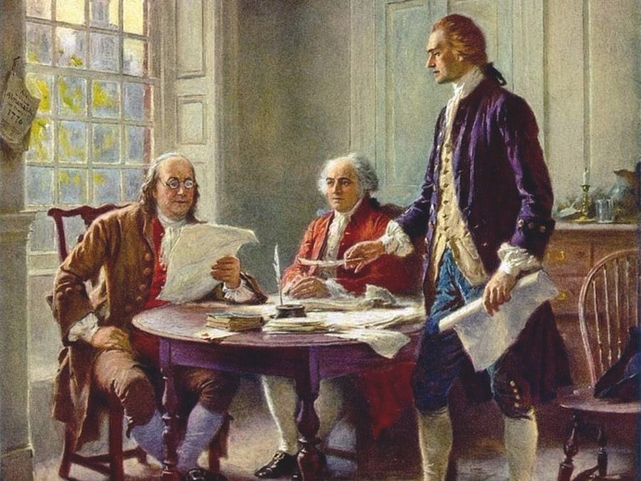 Writing The Declaration Of Independence Painting by Jimmy Carroll