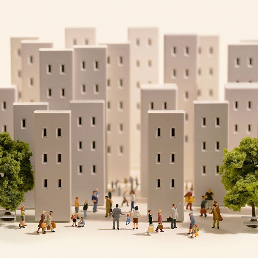 Plugs posed to look like skyscrapers in photo by Tatsuya Tanaka for Small Muji exhibition
