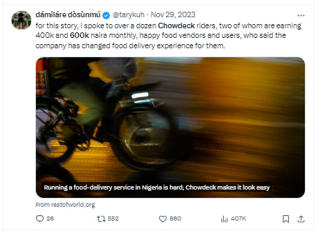 Chowdeck riders can earn up to 600k every month.