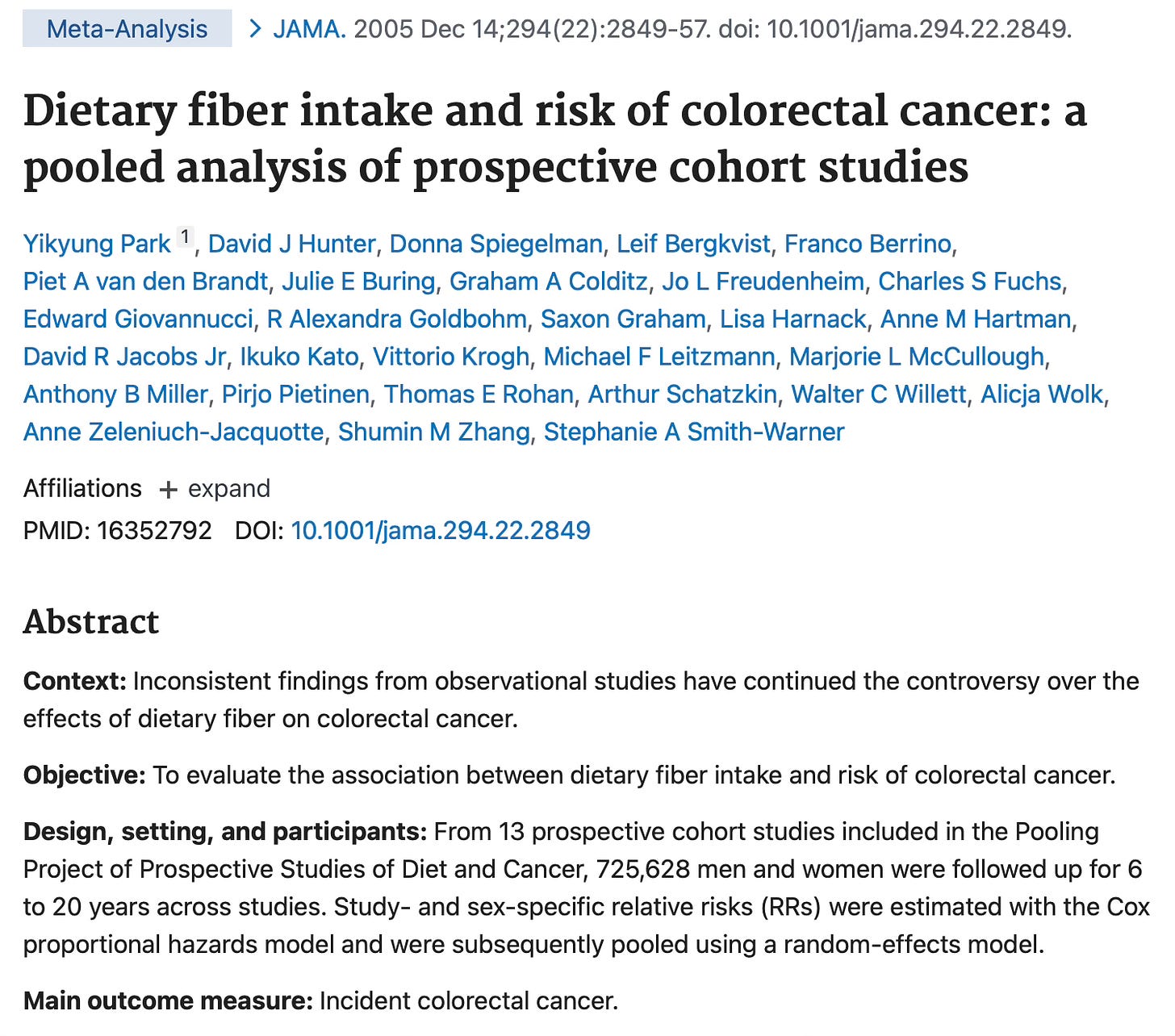 meta analysis dietary fiber and colon cancer