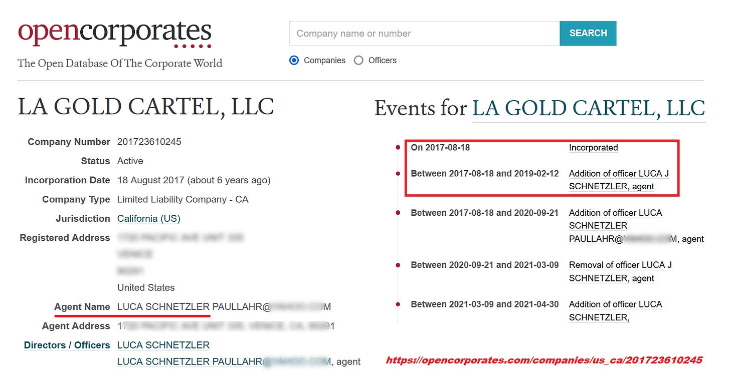 LA Gold Cartel LCC business records