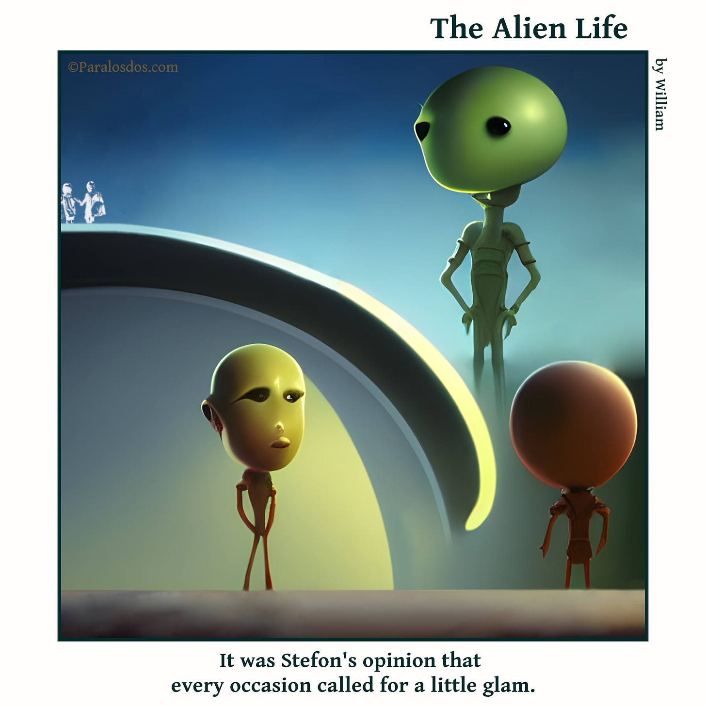 The Alien Life, one panel Comic. An alien with glam makeup on is walking out to meet his friends. The caption reads: It was Stefon's opinion that every occasion called for a little glam.