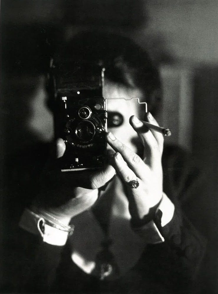 Germaine Krull, Self-Portrait with Cigarette, circa 1925. I always thought this was a cool photo. I did not know the meaning below the surface.
