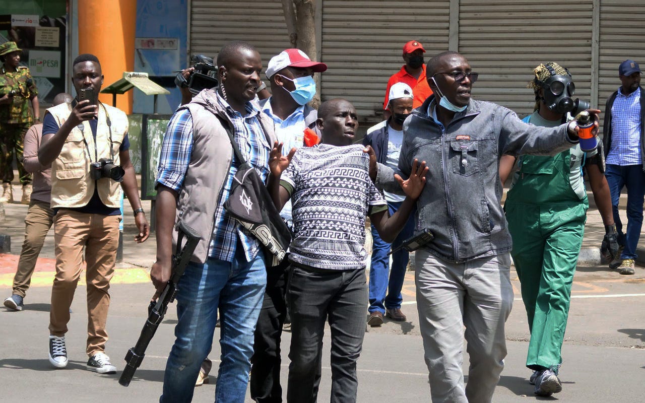 Plain-clothed police arresting a protestor in Nairobi Central Business District during the Azimio protests Plain-clothed police arresting a protestor in Nairobi Central Business District during the Azimio protests