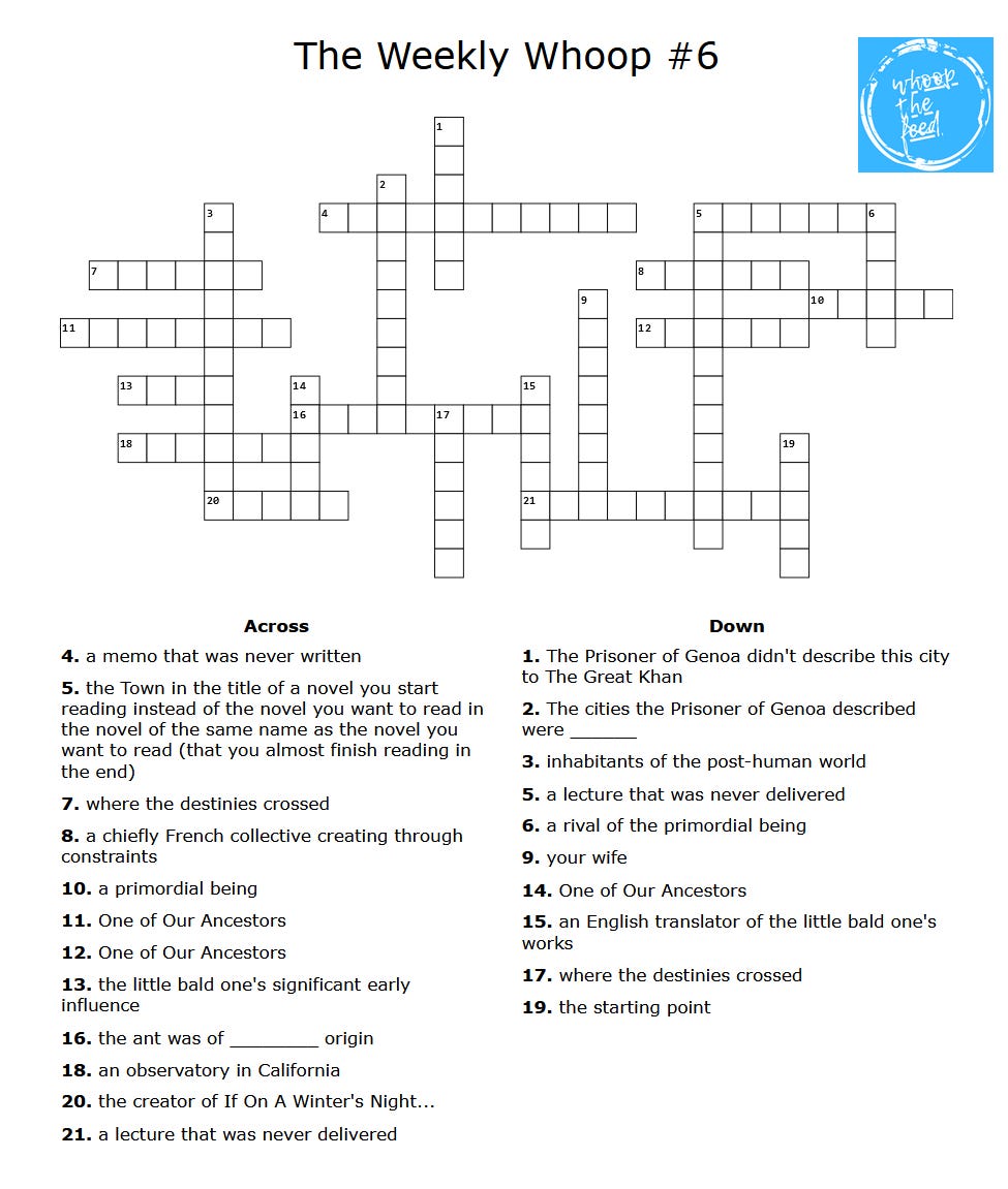 Clue no. 1 for The Weekly Whoop #6: a crossword!