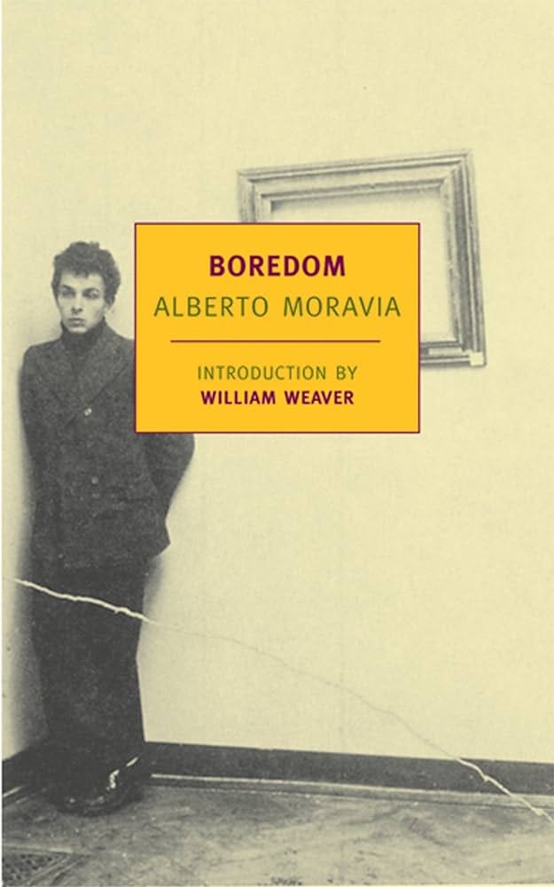 Book cover for the novel Boredom, showing a young man leaning against a wall.