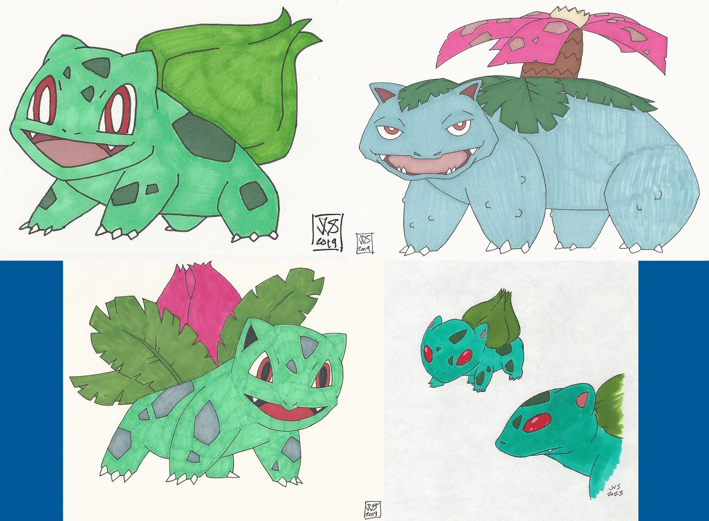 Bulbasaur, Ivysaur and Venusaur artwork by Josh Sobek