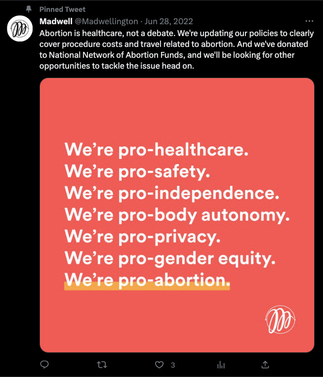 Madwell ad calling themselves pro-abortion