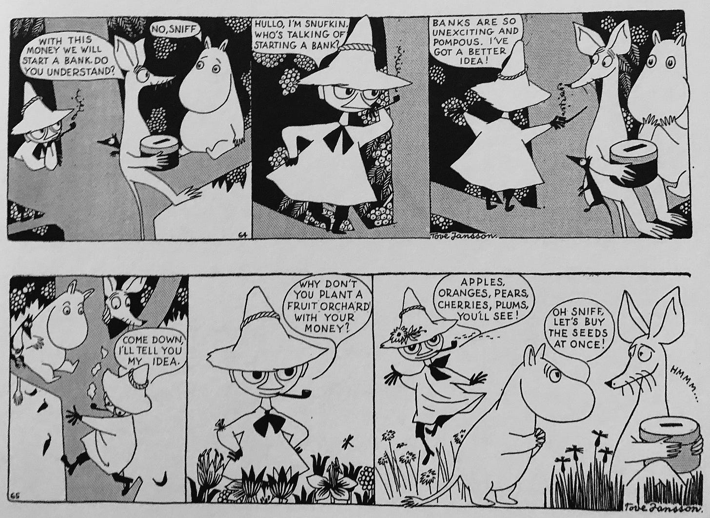 Minovsky on Twitter: "Snuffkin's debut in the Moomin comic strip is to  declare “banks suck, plant fruit.” https://t.co/P1n2Iay0ZD" / Twitter