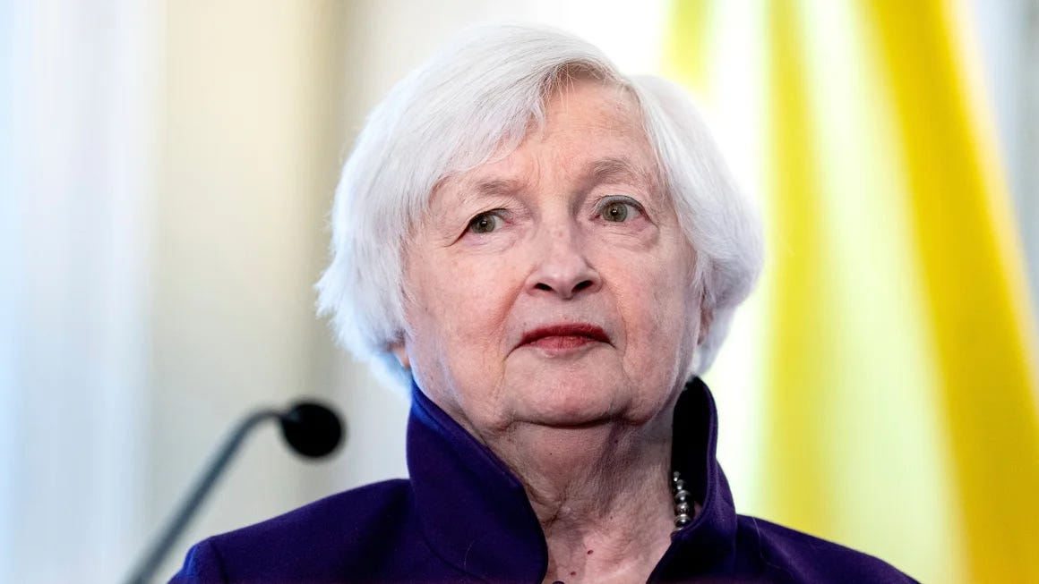 Janet Yellen, US treasury secretary, following a bilateral meeting with Alexander De Croo, Belgium's prime minister, not pictured, at the Treasury Department in Washington, DC, US, on Friday, May 31, 2024.