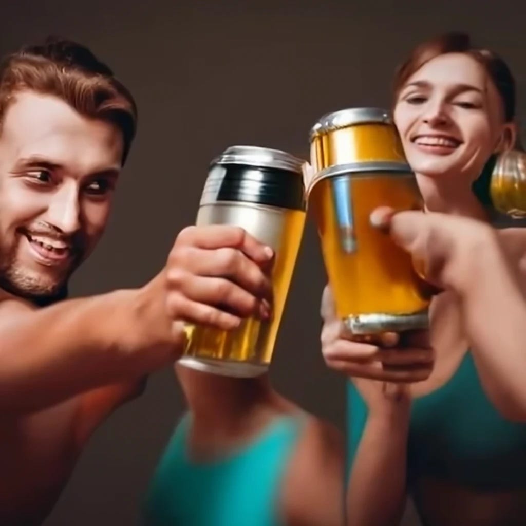 group of friends enjoying canned beer after an intense exercise session