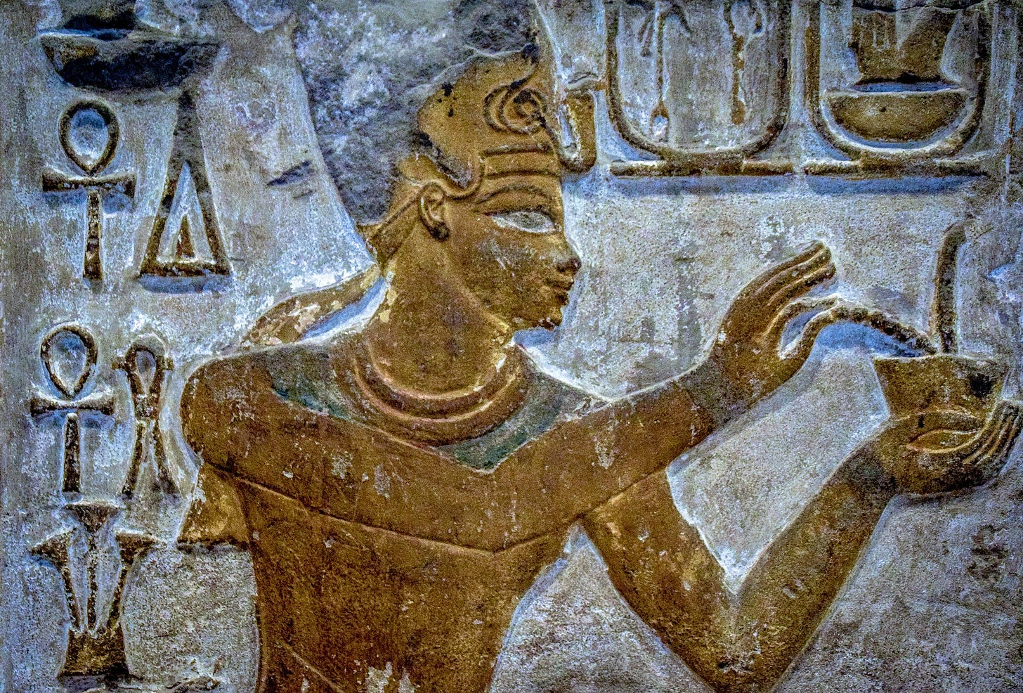 Pharoah, on an Egyptian wall carving.