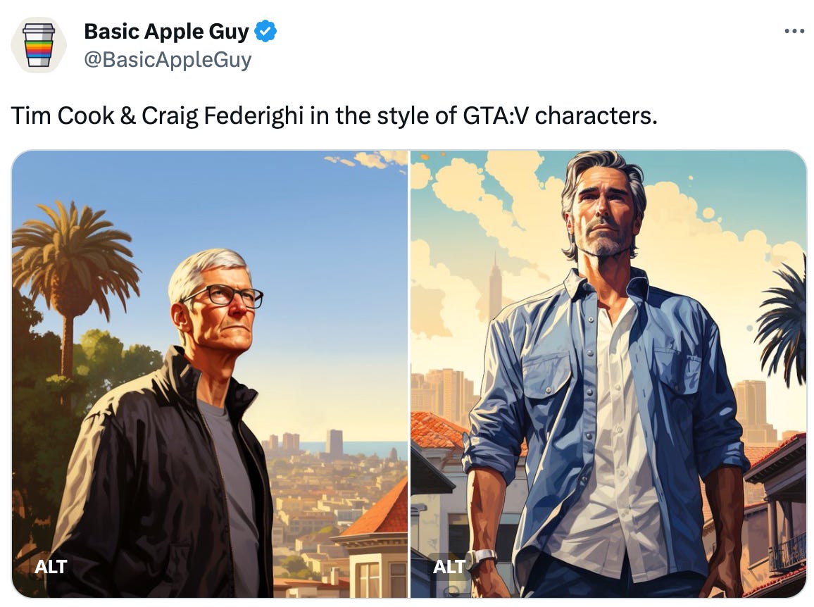  Basic Apple Guy @BasicAppleGuy Tim Cook & Craig Federighi in the style of GTA:V characters.