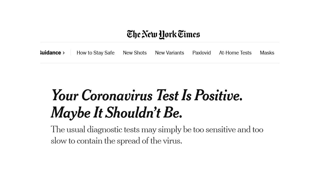 New York Times headline: Your Coronavirus Test Is Positive. Maybe It Shouldn't Be.