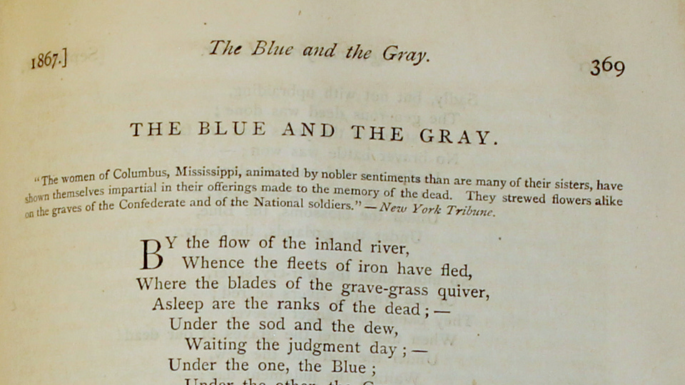Opening verse of "The Blue and the Gray," as published in the September, 1867, issue of The Atlantic Monthly.
