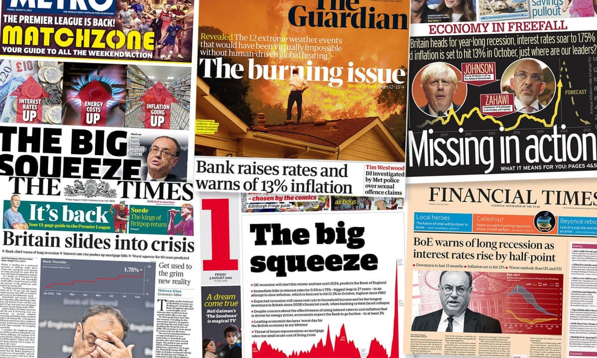 The big squeeze': what the papers say about Bank of England's recession  forecast | Recession | The Guardian