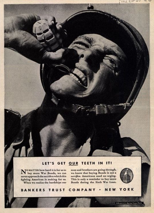 WWII: Ad for a banking company selling War Bonds. | Wwii propaganda ...