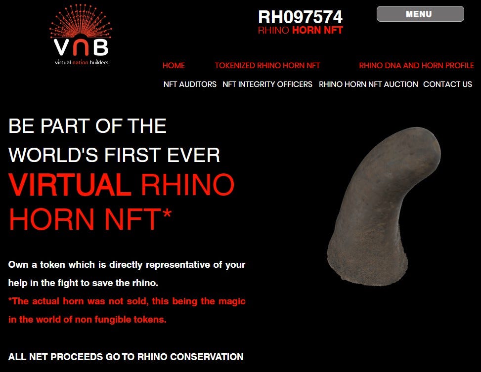 Advert for rhino horn NFT