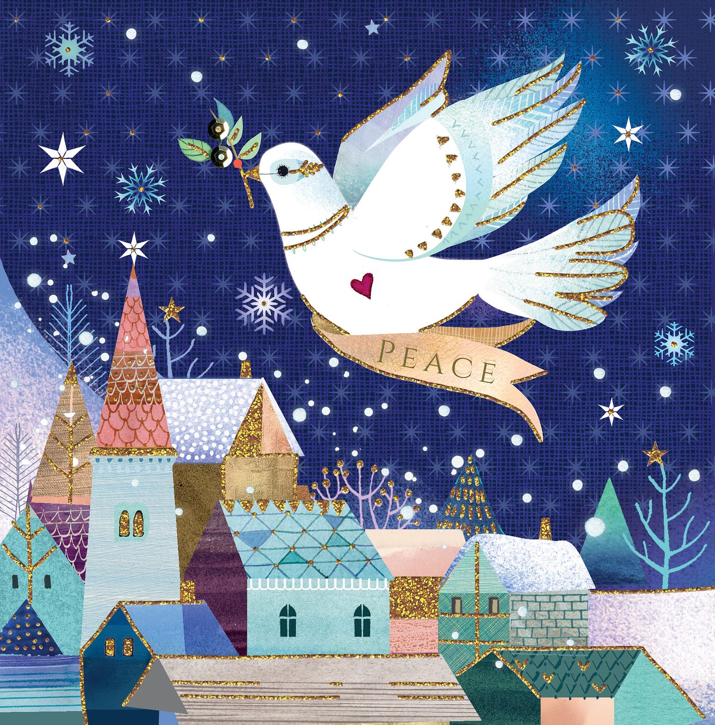 Dove Of Peace Luxury Hand-Finished Christmas Greeting Card Single Xmas ...