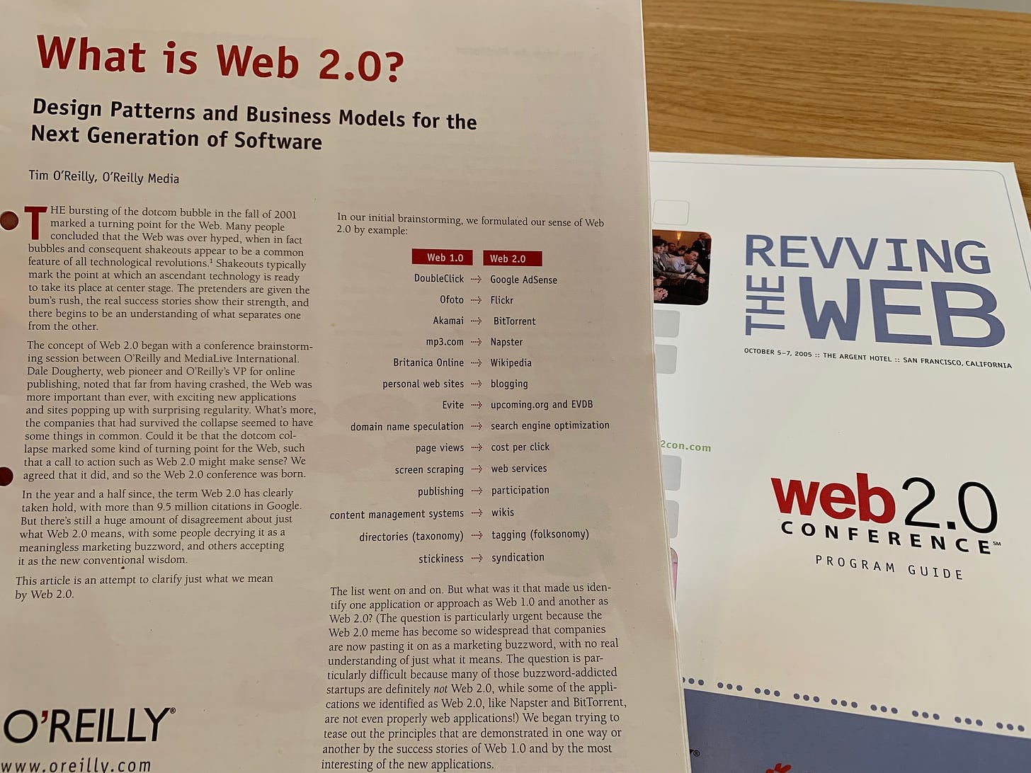 Along with the official program guide, attendees received a copy of Tim O’Reilly’s “What is Web 2.0?” essay