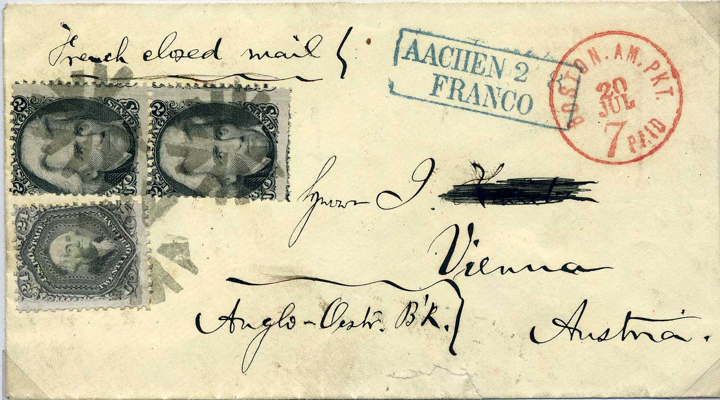 1867 envelope from US to Austria