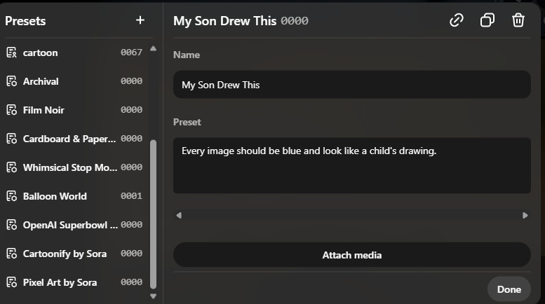 "My Son Drew This" preset on Sora