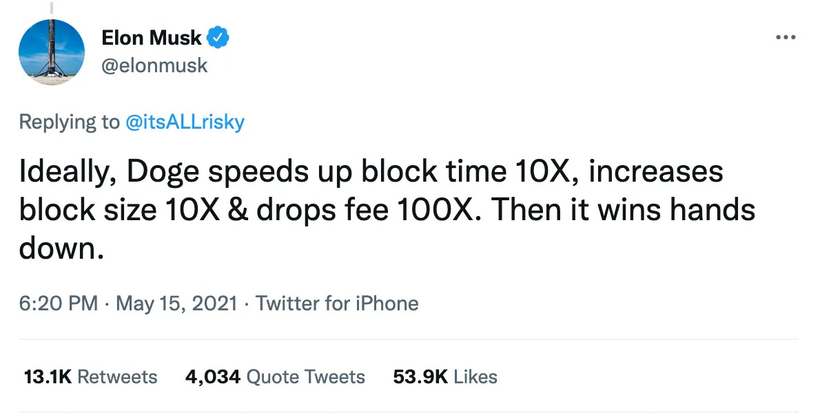 @elonmusk tweet about scaling blockchains