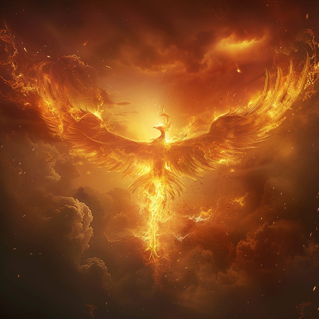 A phoenix, rising from it's own ashes.