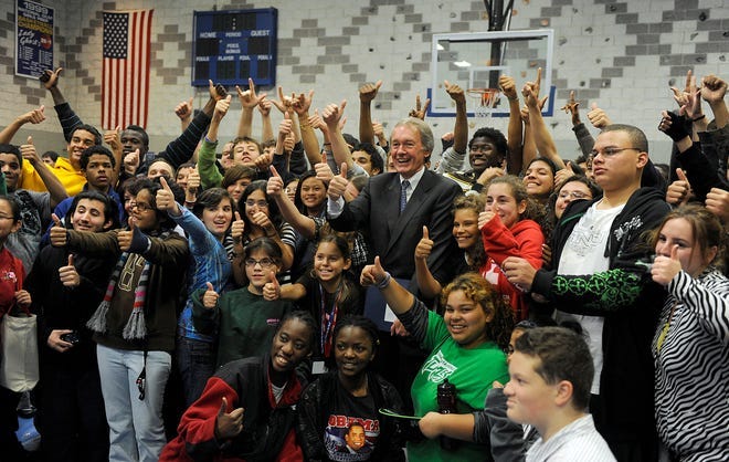 U.S. Rep. Ed Markey posed with Learning Center for the Deaf students Thursday.