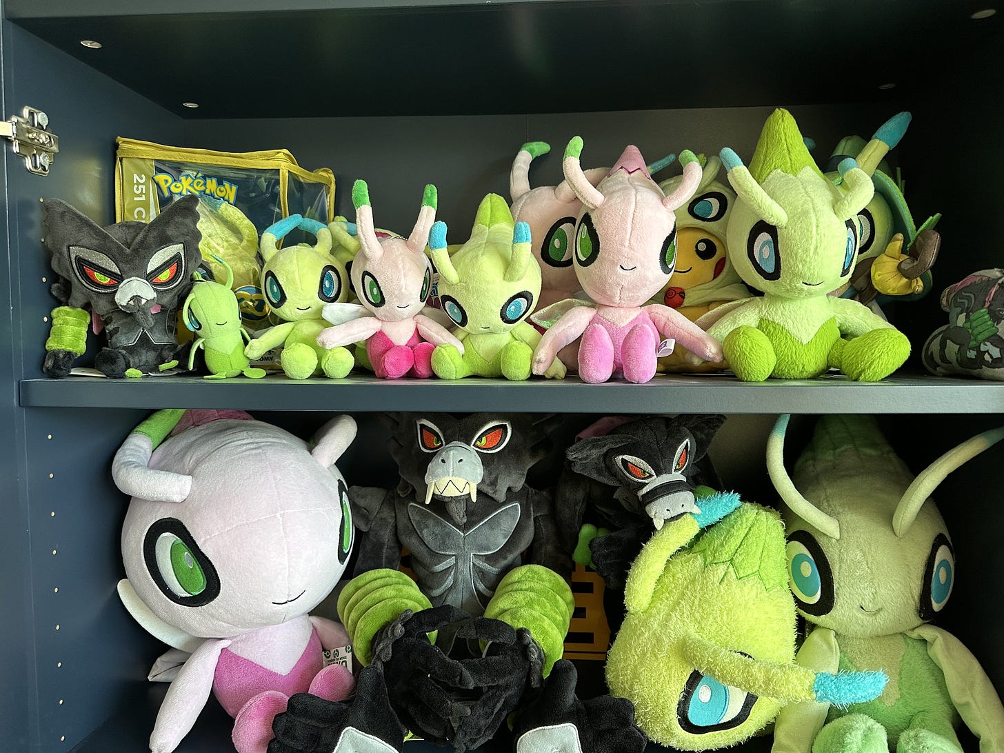 Joe has an impressive collection of Celebi and Zarude plushies