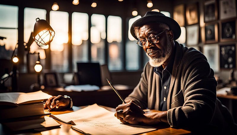 Poet writing in his studio