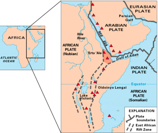 Diagram of East African Rift through to Afar Triple Point, Red Sea, and Gulf of Aden