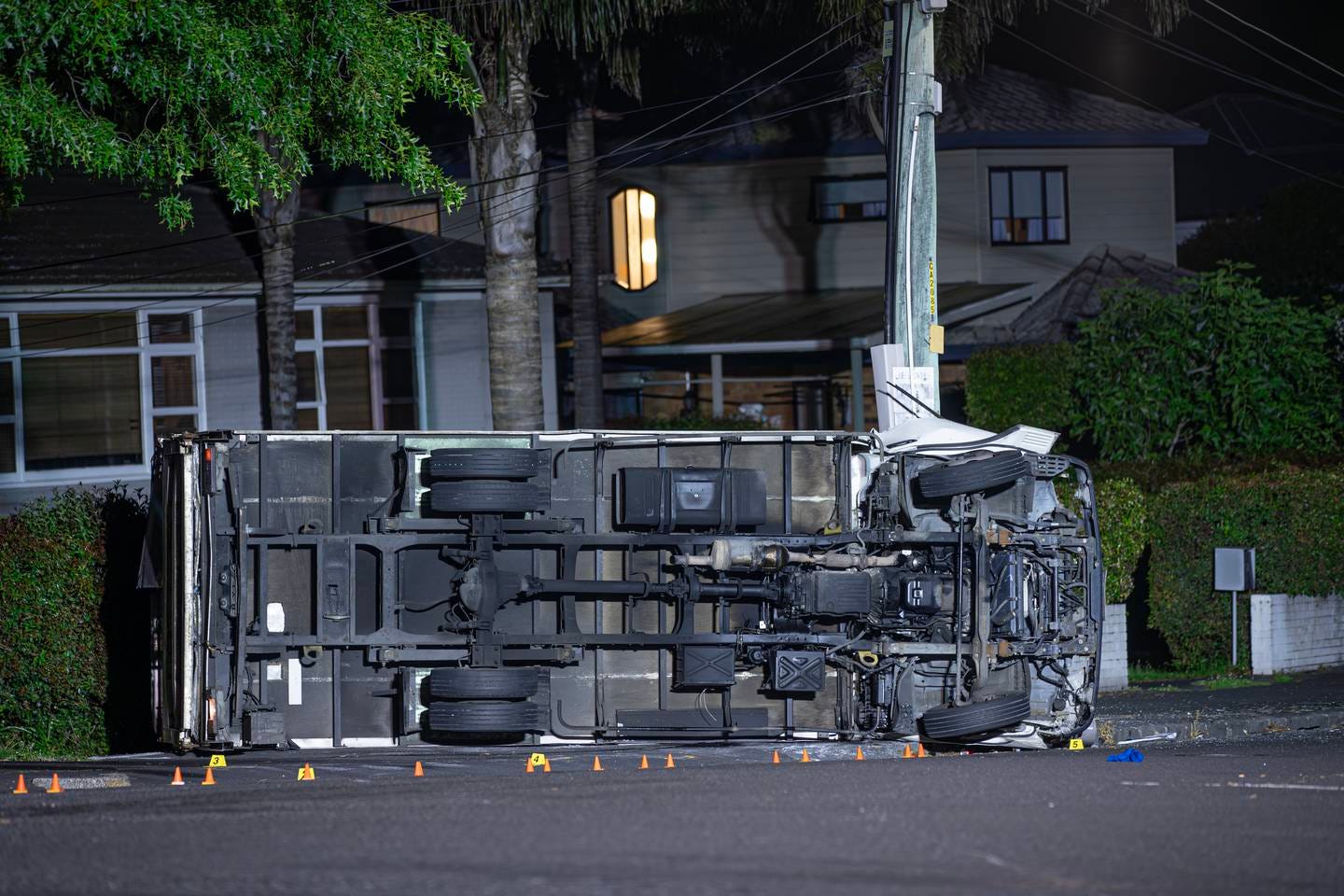 A truck driver has died after crashing into a power pole in Epsom in Auckland. Photo / Hayden Woodward