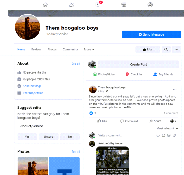 boogaloo boys page on Facebook