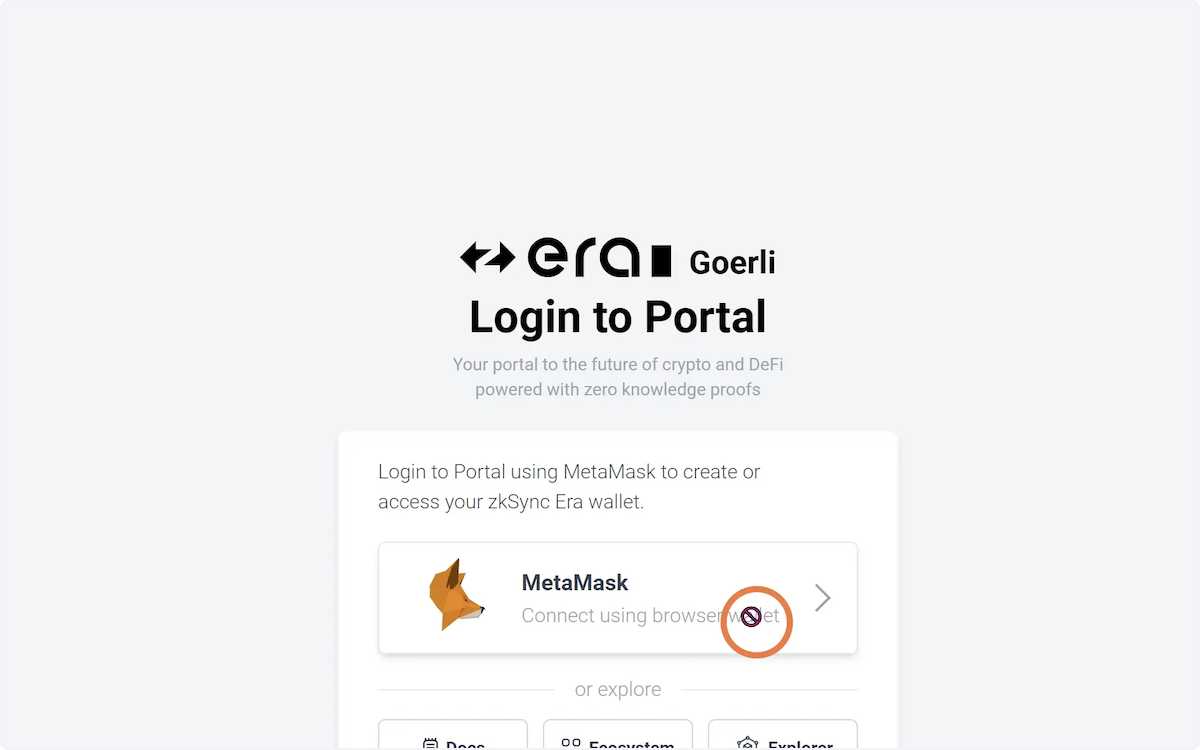 Go to https://goerli.portal.zksync.io/ and connect your MetaMask wallet to the site.